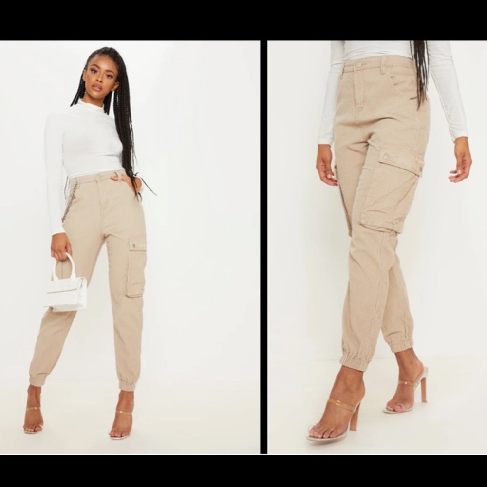 PrettyLittleThing Khaki Tan Cord Cargo Trouser